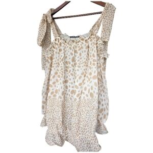 Madison Paige II Cream and Beige Animal Print Tie-Shoulder Blouse Size 3X PTP 31